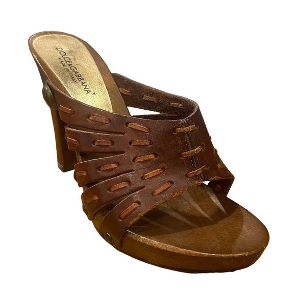 Dolce & Gabbana Vintage Wood Leather Platform sandal - Picture 2 of 14